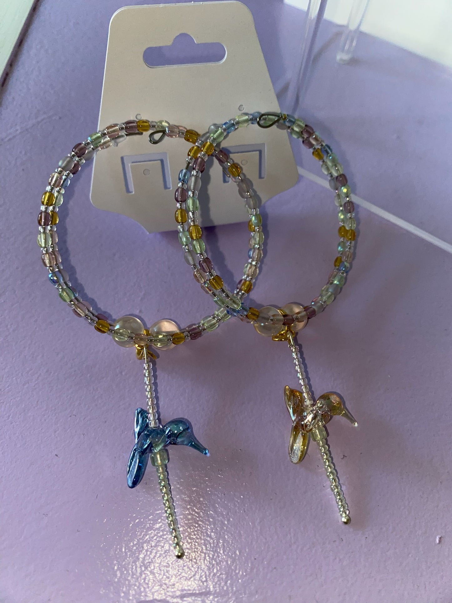 Hummingbird Dangle Hoops - Earrings